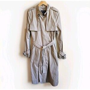 BCBG MAXAZRIA Belted Long Trench Coat Beige Tan Size Large L Lightweight Fall